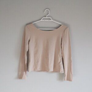 Contemporaine Par Simons Boat Neck Casual Beige M Scoop Back Long Sleeve T-Shirt